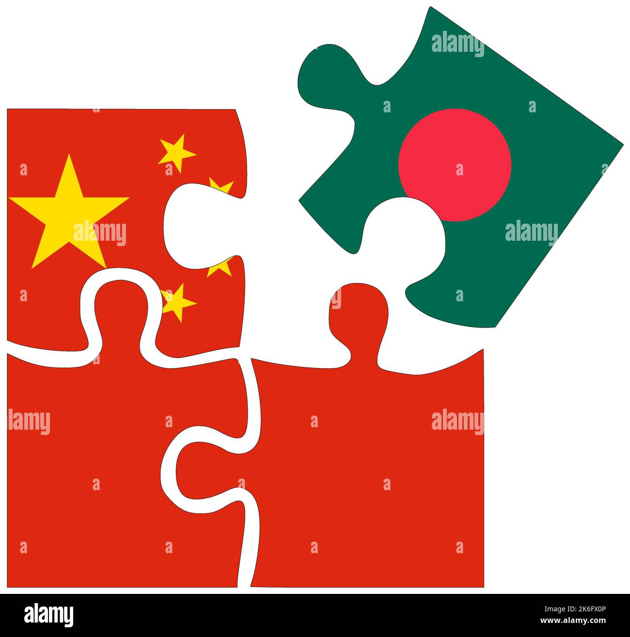 China - Bangladesch : Puzzle-Formen mit Fahnen, Symbol der Vereinbarung oder Freundschaft Stockfoto