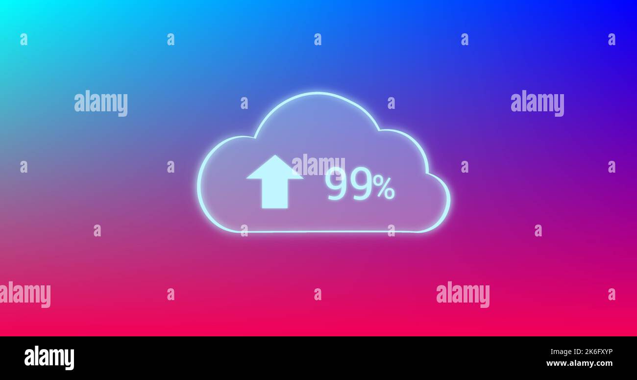 Abbildung von Nummer 99 mit Prozentzeichen in der Wolke vor verlaufendem Hintergrund, Kopierbereich Stockfoto