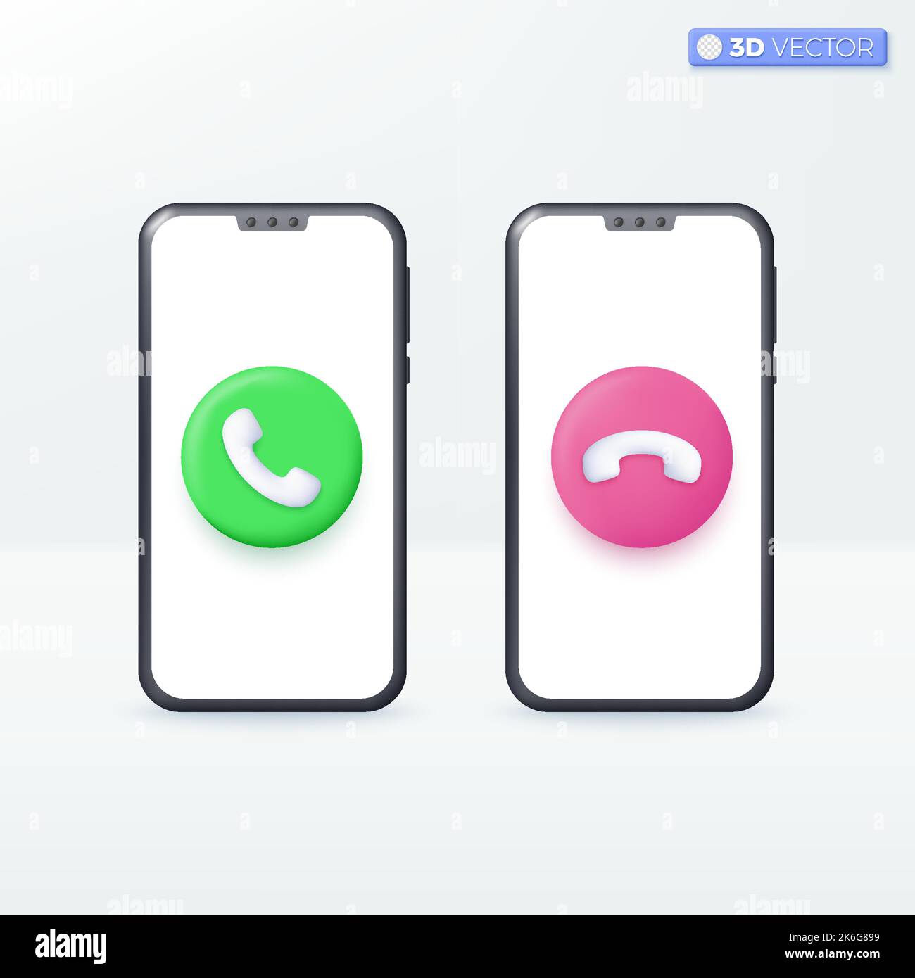 Annehmen und Ablehnen von Smartphone-Anruftasten Symbolsymbole, Anrufe und Trennen der Verbindung. 3D Vektor isoliertes Illustrationsdesign. Cartoon Pastell Minimal Stock Vektor