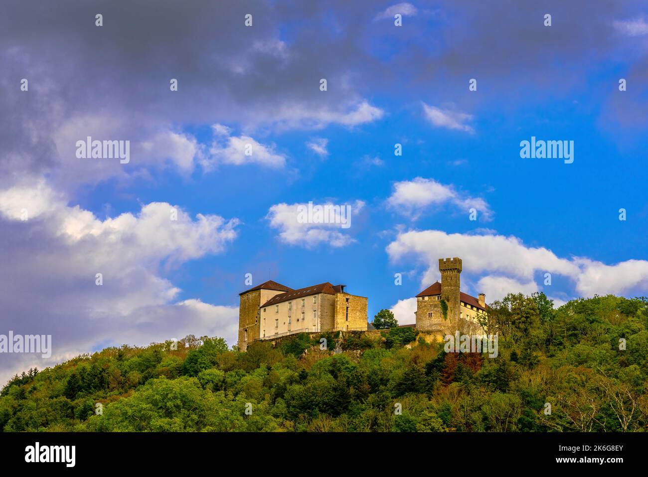 Schloss Cressia, Cressia, Region Franche-Comte, Jura und das örtliche Lons-le-Saunier-Gebiet. Frankreich. Stockfoto