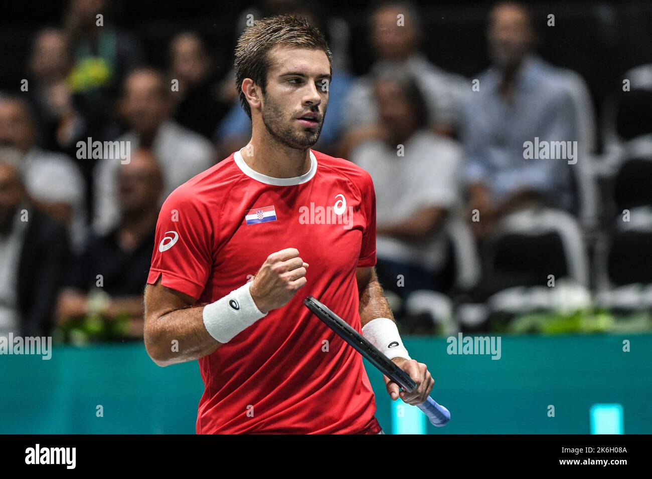 Borna Coric (Kroatien) gegen Italien. Davis-Cup-Finale, Gruppe A (Bologna) Stockfoto