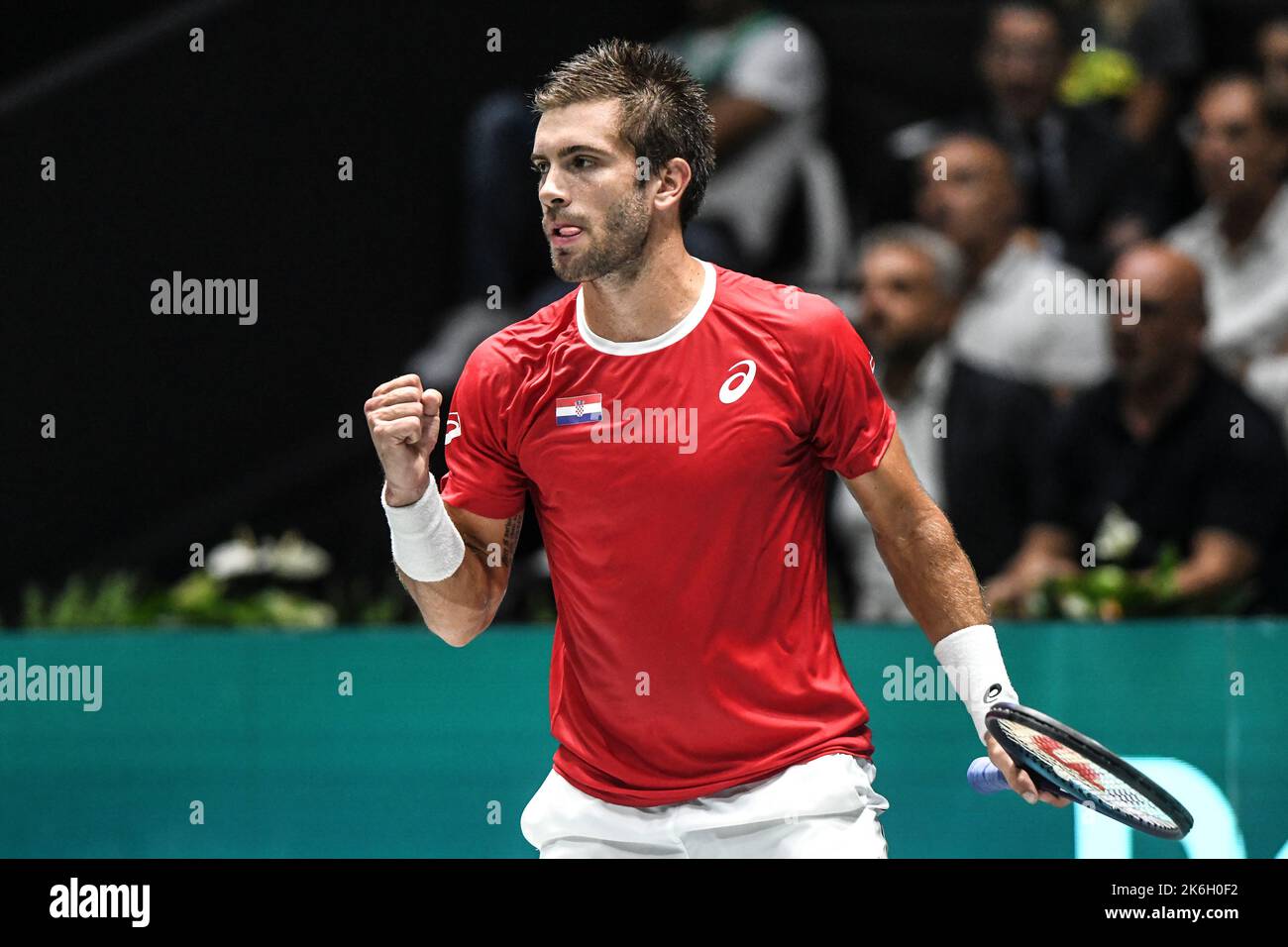 Borna Coric (Kroatien) gegen Italien. Davis-Cup-Finale, Gruppe A (Bologna) Stockfoto