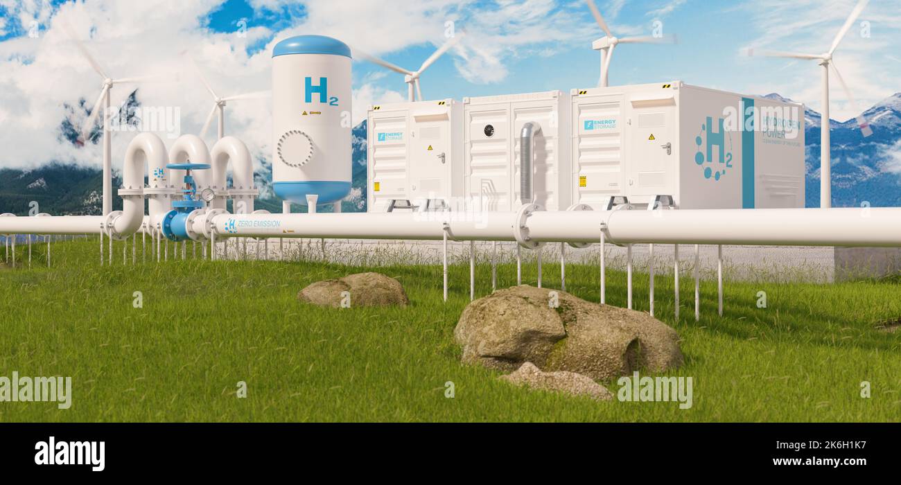 Wasserstoffpipeline zur Transformation des Energiesektors hin zu Ökologie, CO2-neutralen, sicheren und unabhängigen Energiequellen, um natürliche zu ersetzen Stockfoto