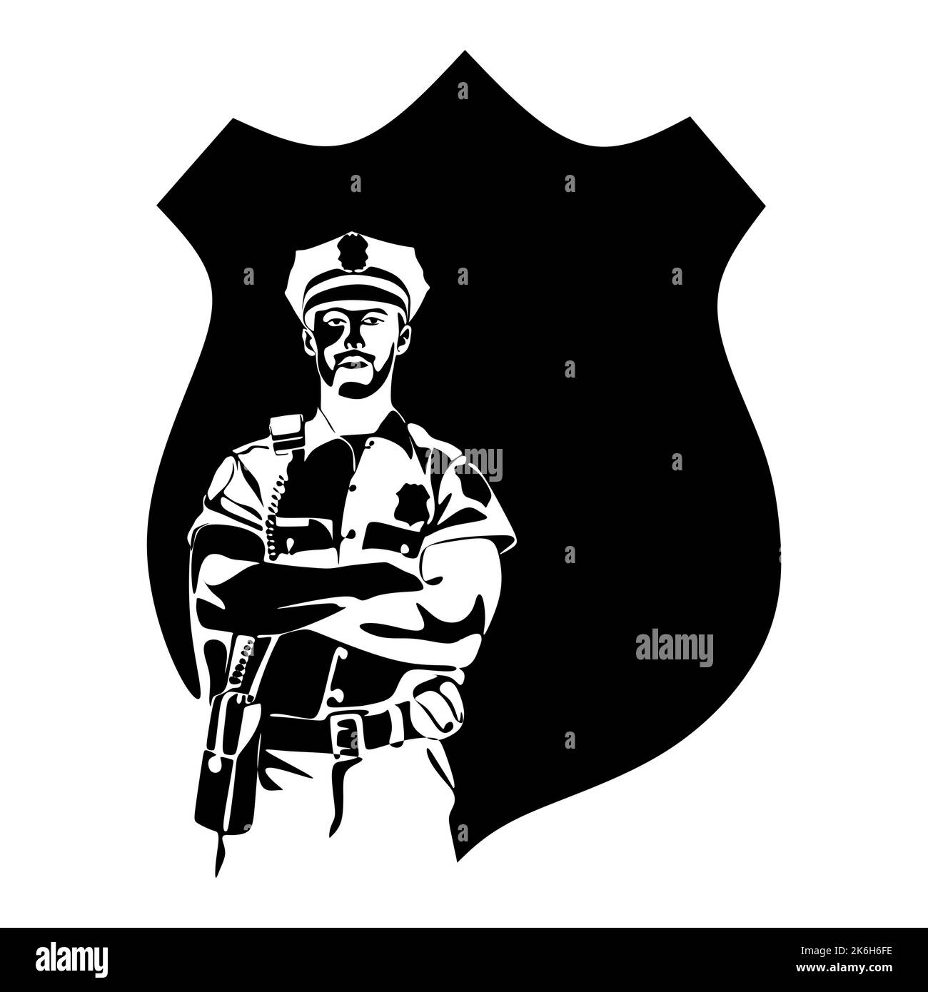 Polizist Offizier im Dienst Vektor Silhouette Illustration isoliert auf weißem Hintergrund. Konzept des nationalen Polizeitages Stock Vektor