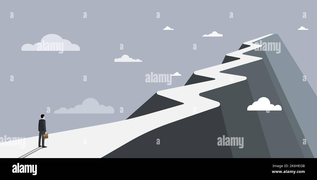 Mann auf Einem Berg, der stolz auf seinen Klettererfolg in die Wolken zieht. Athlet on A Cliff feiert Erfolge beim Aufstieg nach oben. Sportmann Stock Vektor