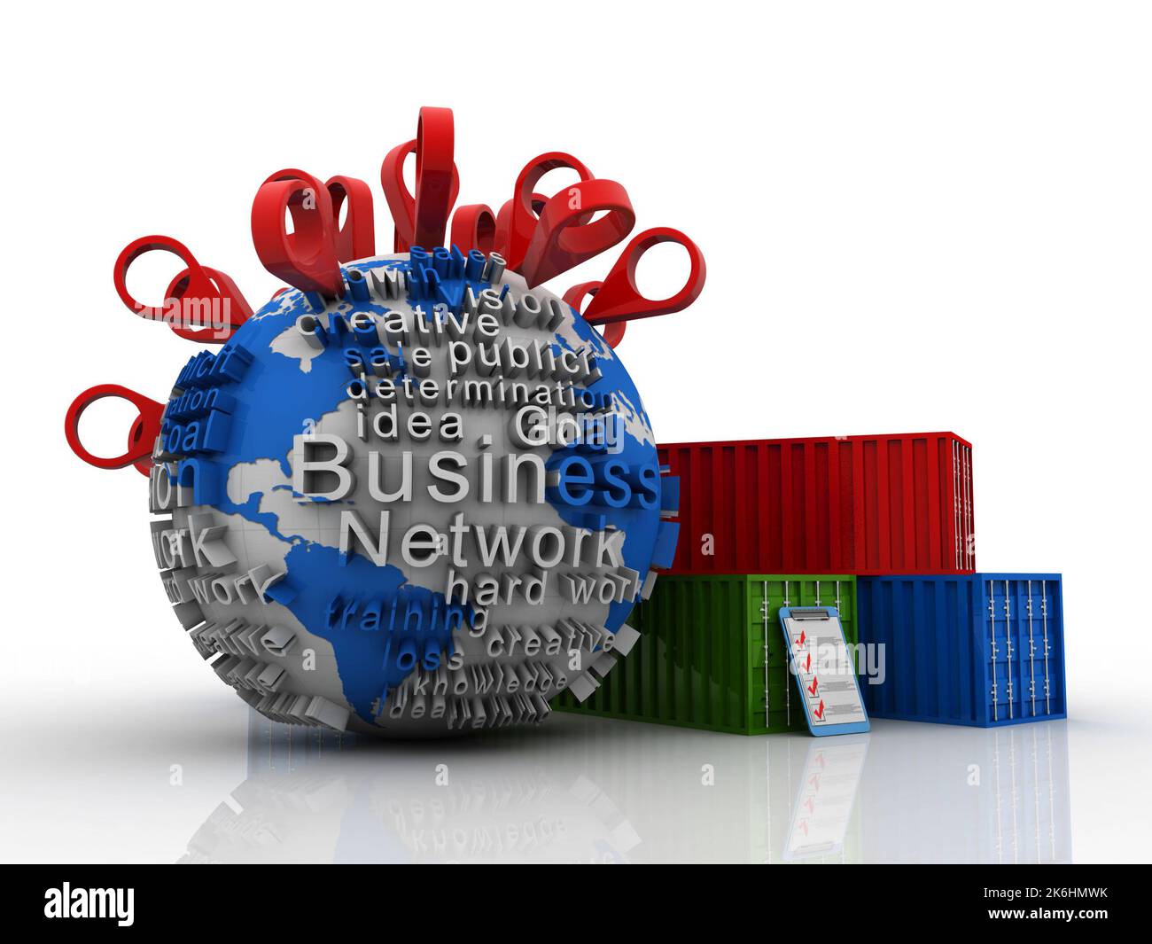 3D Illustration Container-Exportkonzept mit Navigation Stockfoto