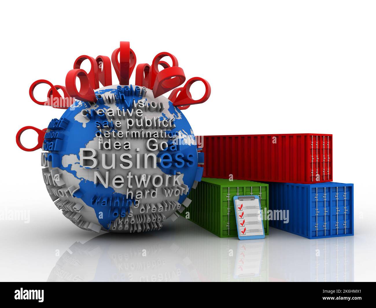 3D Illustration Container-Exportkonzept mit Navigation Stockfoto