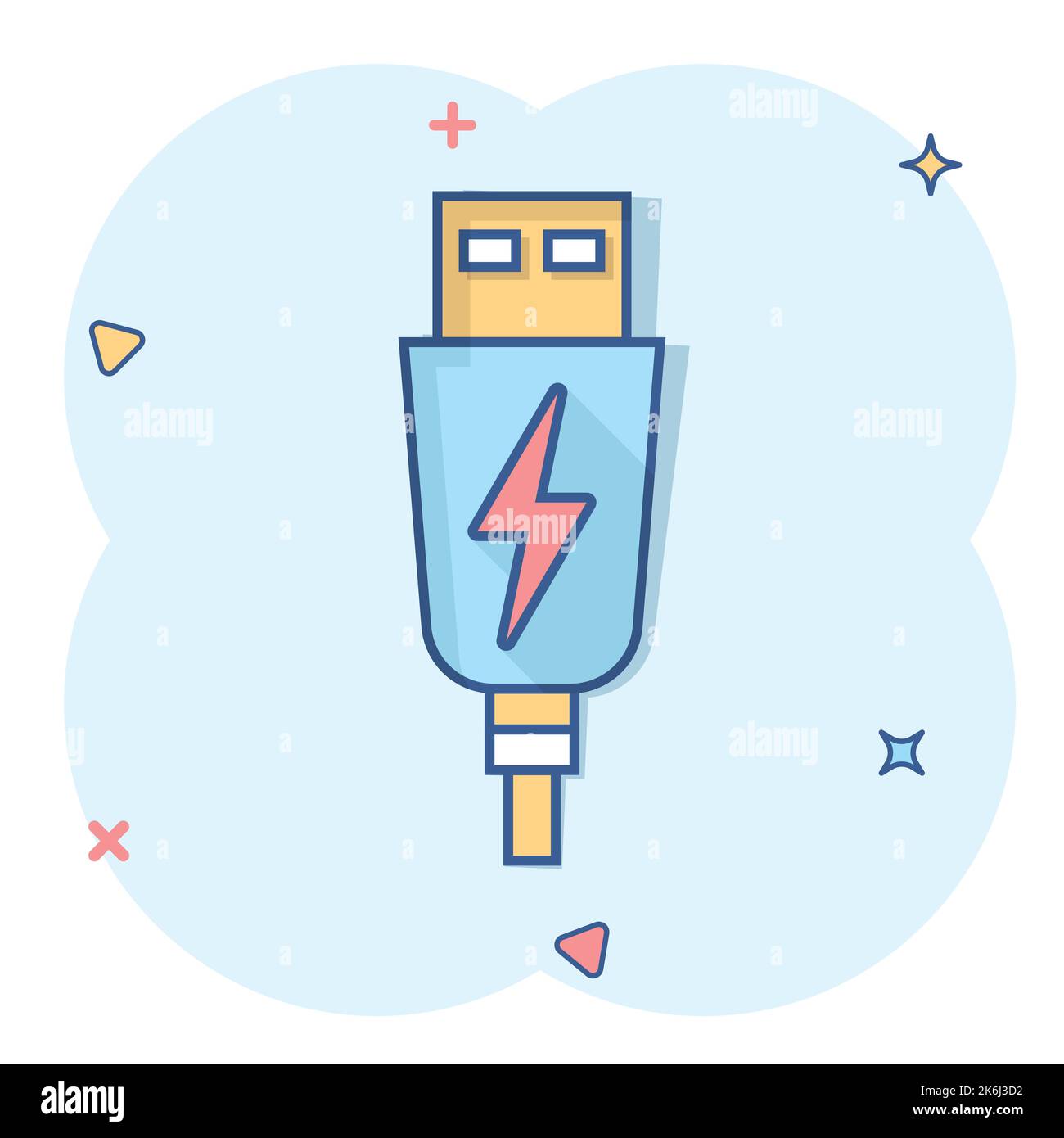 Usb-Kabel Symbol im Comic-stil. Ladegerät vektor Cartoon Illustration auf weißem Hintergrund isoliert. Batterie Adapter splash Wirkung business conce Stock Vektor