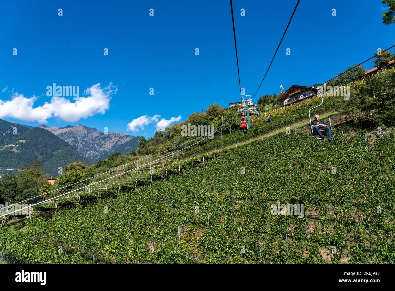 Sessellift Dorf Tirol, Meran, Südtirol, Italien Stockfoto