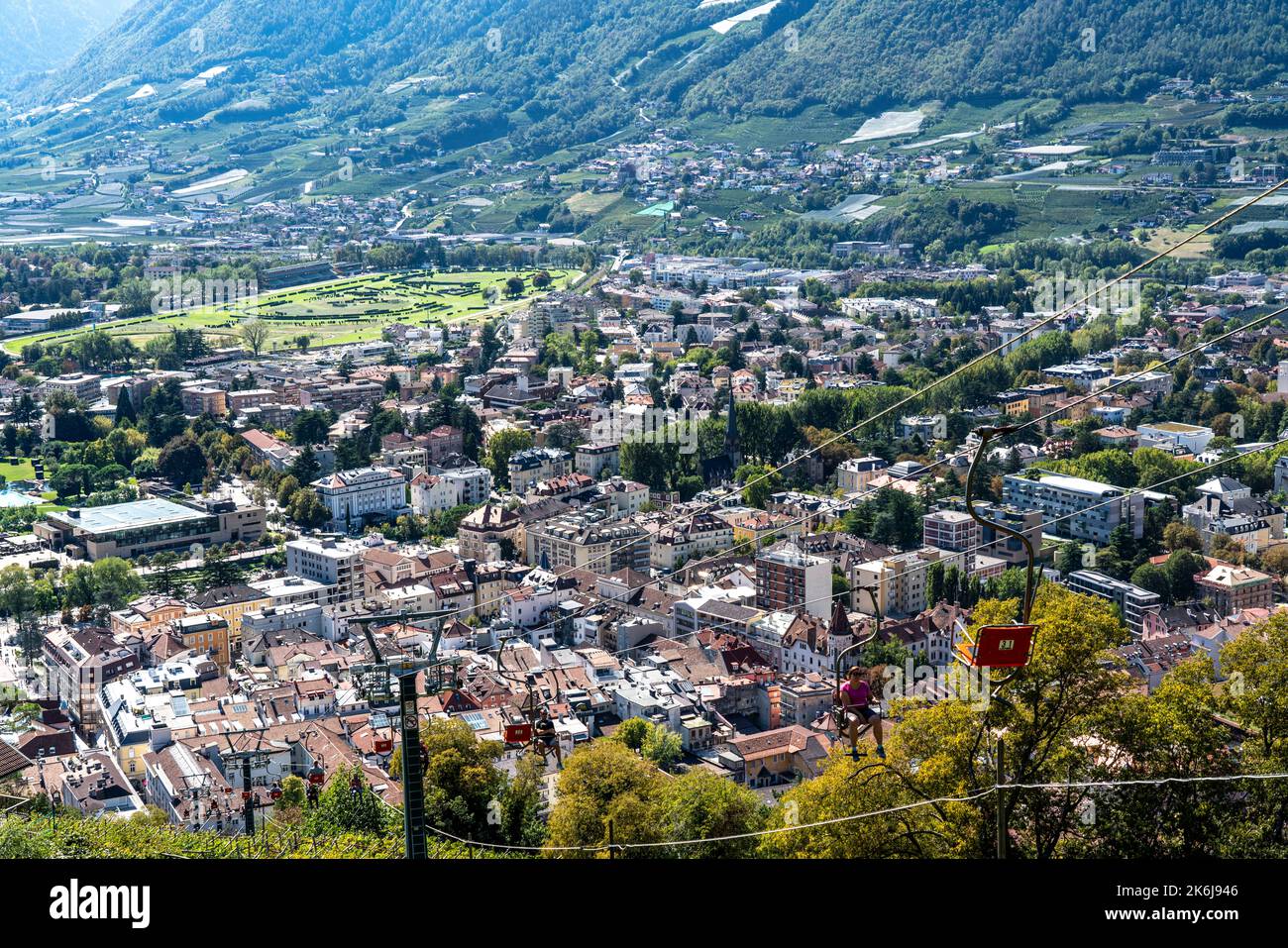 Sessellift Dorf Tirol, Meran, Südtirol, Italien Stockfoto