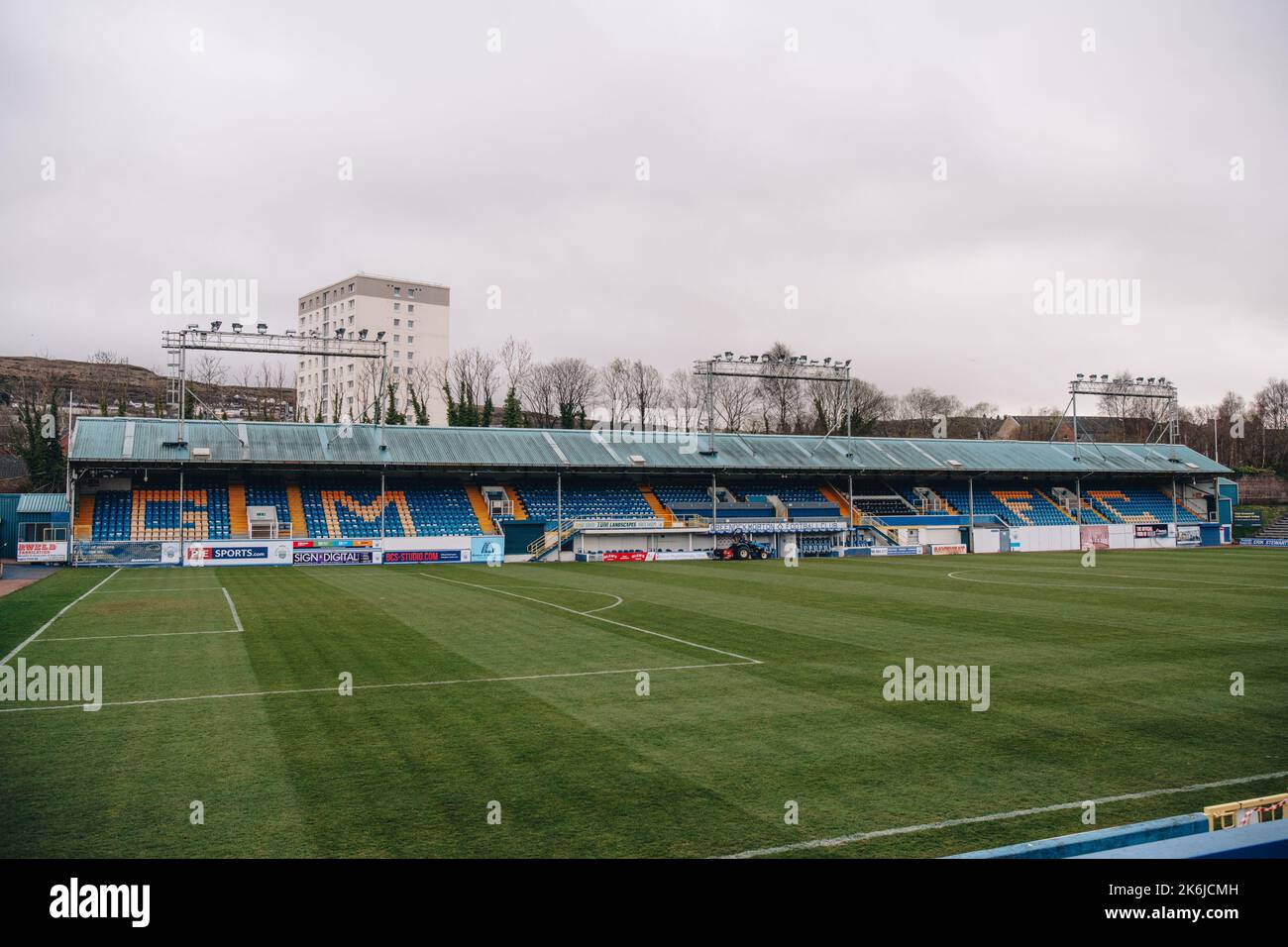 Greenock Morton FC spielt in der Scottish Championship. Der Club wurde 1874 als Morton Football Club gegründet. Morton wurde 1994 in Greenock Morton umbenannt. Stockfoto