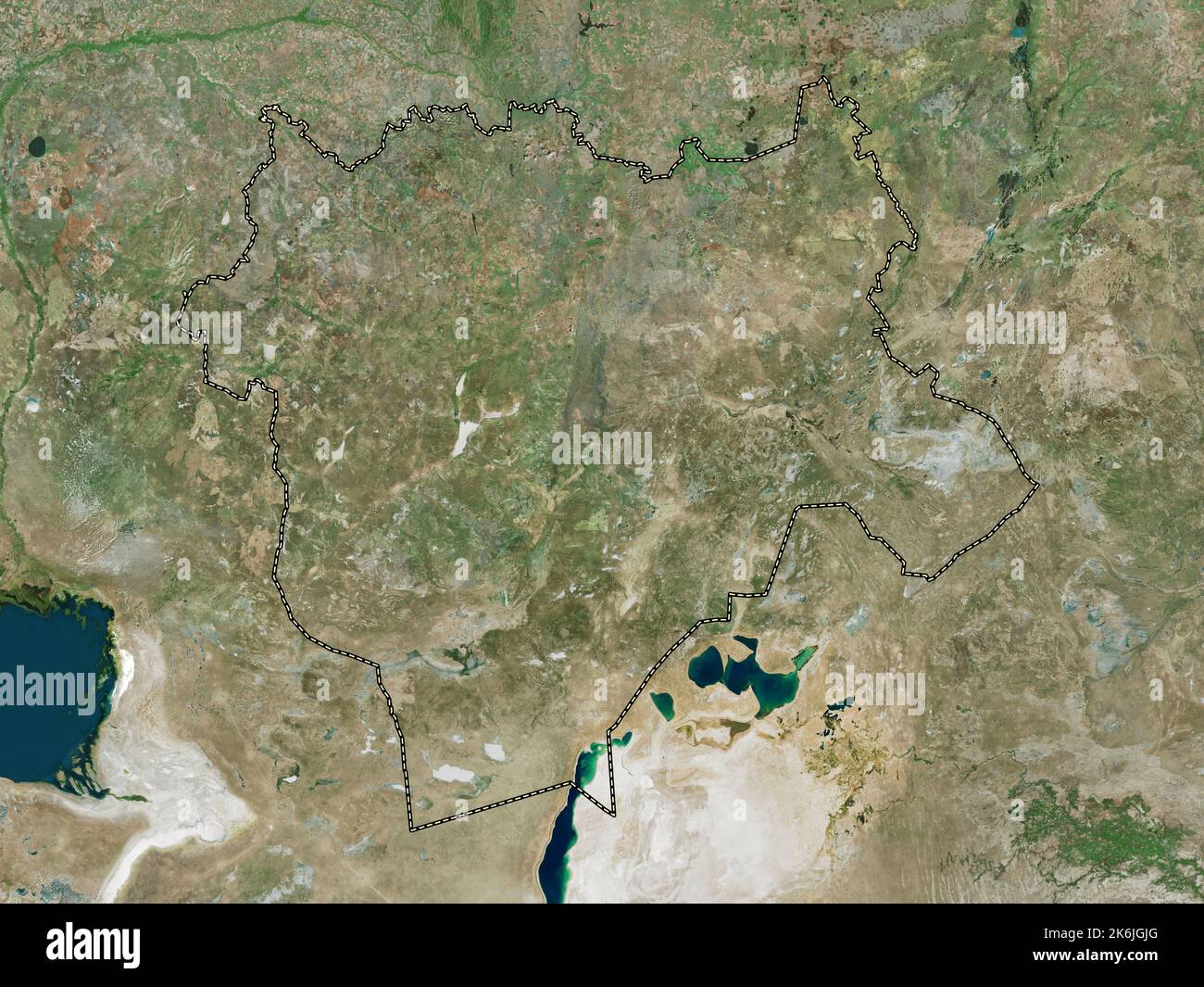 Aqtobe, Region von Kasachstan. Hochauflösende Satellitenkarte Stockfoto