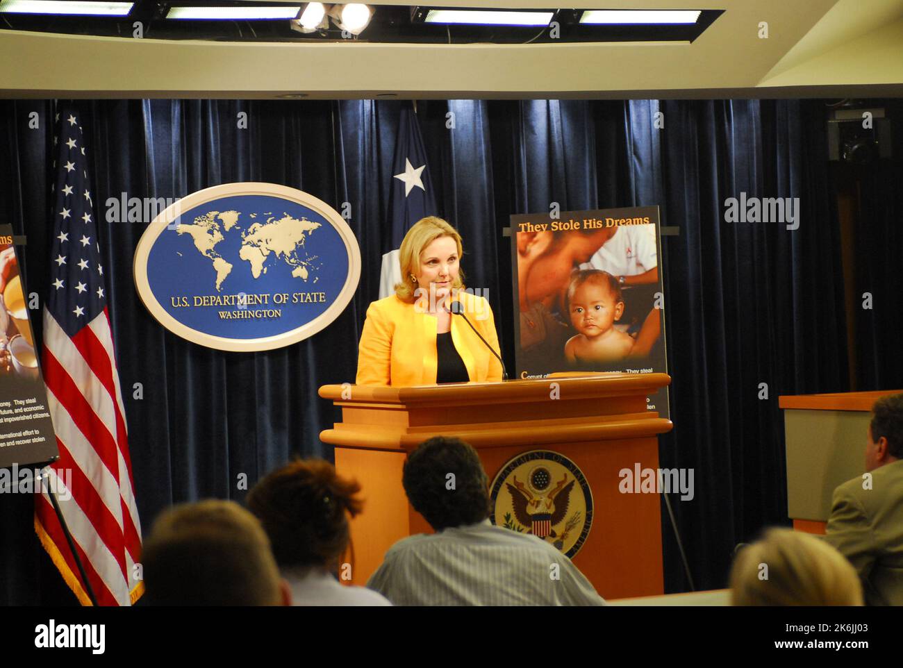 Pressebriefing zur Internationalen Initiative des Präsidenten zur Bekämpfung der Kleptokratie mit Bemerkungen von Josette Shiner, dem Unterstaatssekretär für Wirtschaft, Wirtschaft und Landwirtschaft, Matthew Friedrich, dem stellvertretenden stellvertretenden Generalanwalt für Finanzen und Pat O'Brien, dem stellvertretenden Finanzsekretär für Terrorismusfinanzierung. Stockfoto