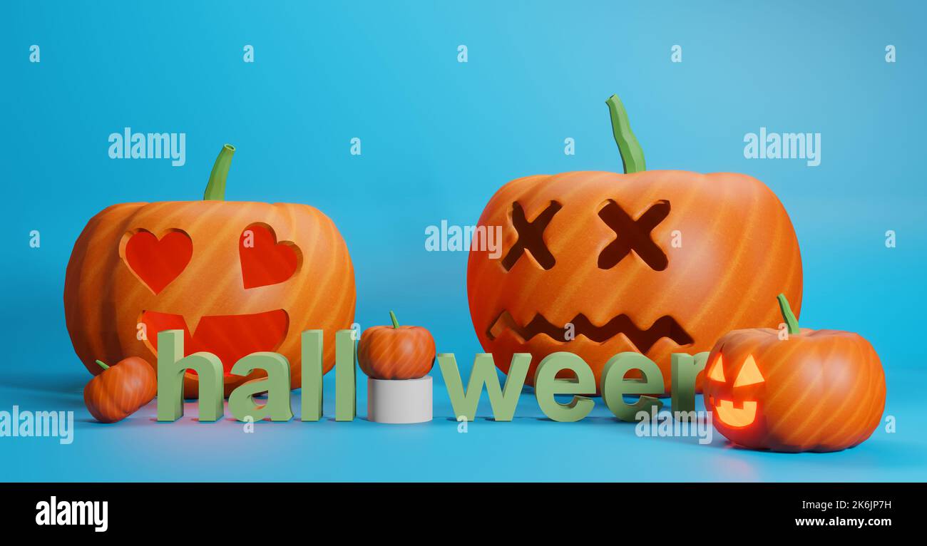 Halloween Grußdesign. Halloween Text mit Kürbis, Halloween Promotion Poster oder Banner Vorlage mit halloween Kürbis und Halloween Elementen. 3 Stockfoto