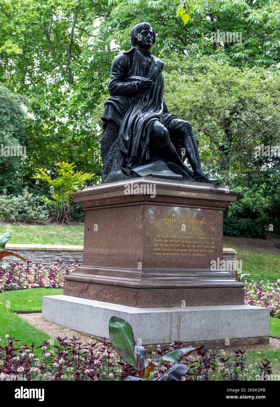 Robert Burns Statue in Victoria Embankment Gardens London, Großbritannien Stockfoto