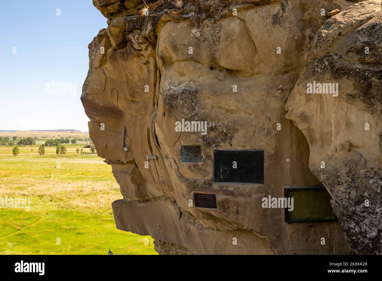 Foto der Pompeissäule mit wehenden Baumwollsaatensamen an einem windigen Sommernachmittag. Yellowstone County, Montana, USA. Dies ist das einzige bekannte l Stockfoto