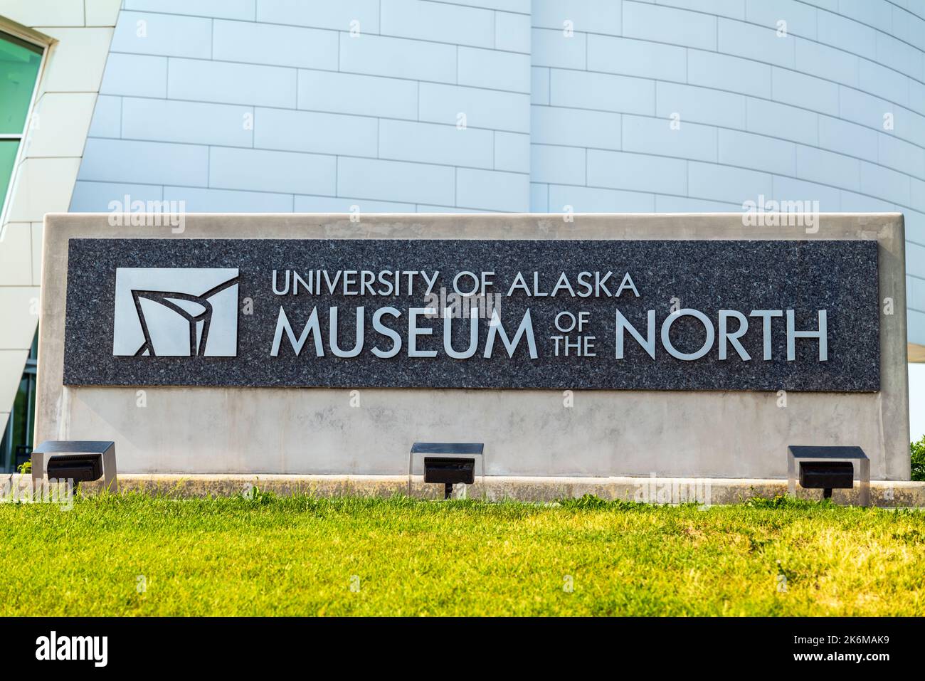 Außenbeschilderung; University of Alaska; Museum of the North; Fairbanks; Alaska; USA Stockfoto