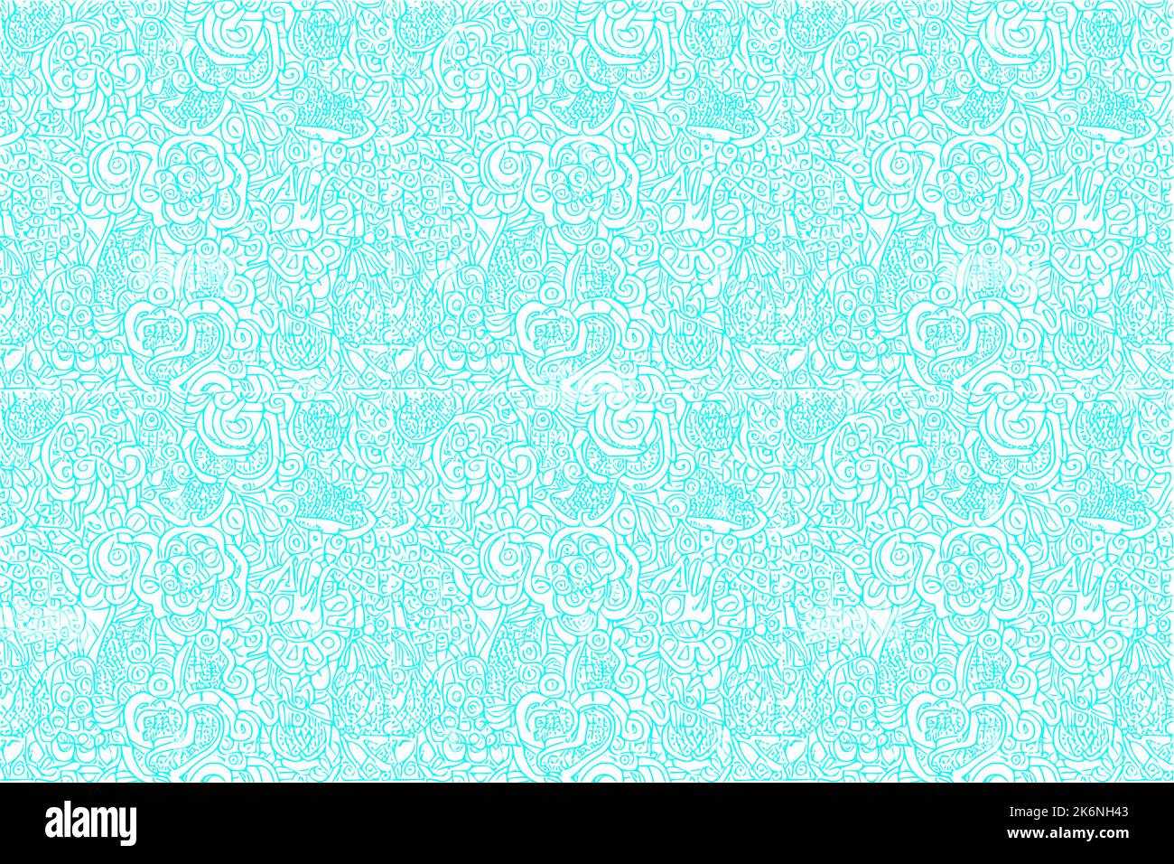 Nahtlose Vektor-Linie Kunst Muster aus blühenden Blumen, hellblau Färbung Buch Linie Kunst Stil Stock Vektor