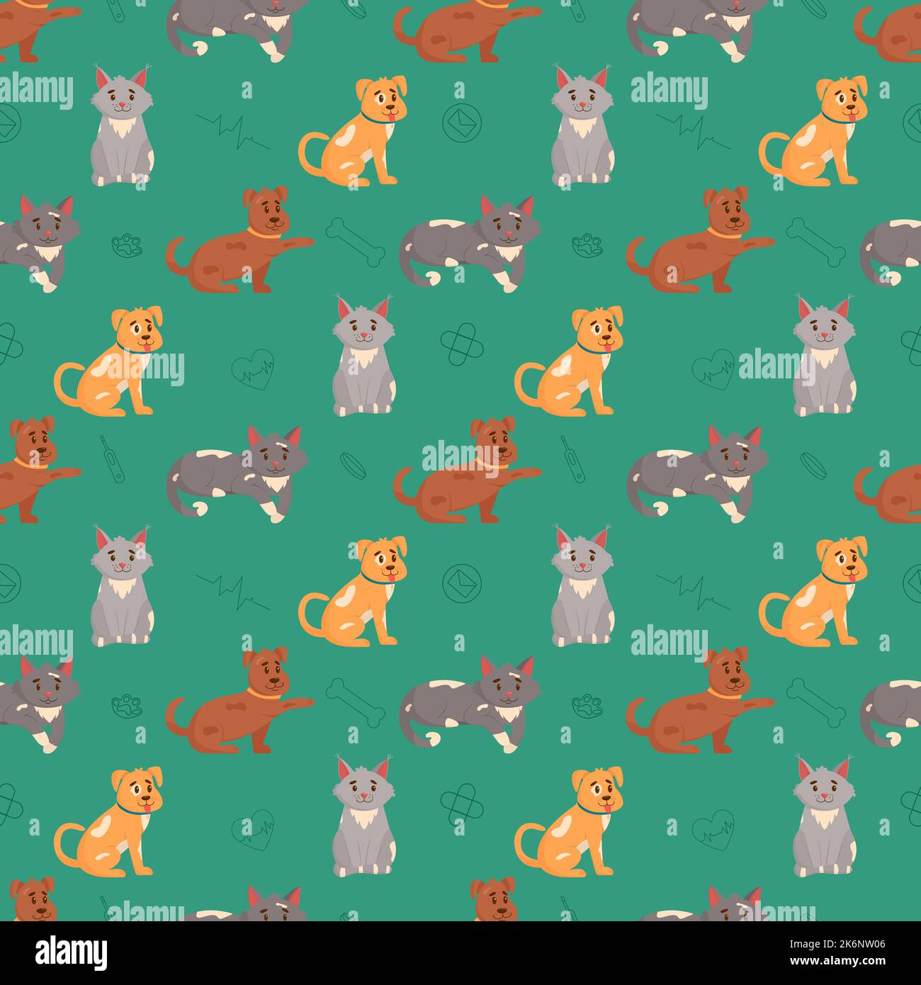 Hunde und Katzen nahtloses Muster. Flache Vektorgrafik. Stock Vektor