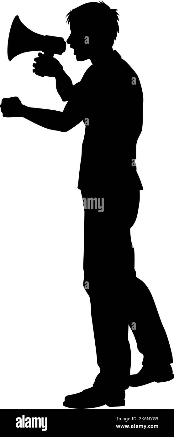 Protestkundgebung März Megaphon Silhouette Person Stock Vektor