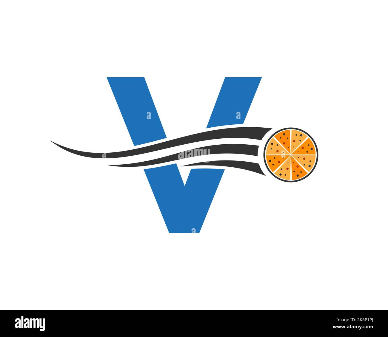 Anfangsbuchstabe V Cafe Restaurant Logo mit Pizza Konzept Vektor Vorlage Stock Vektor