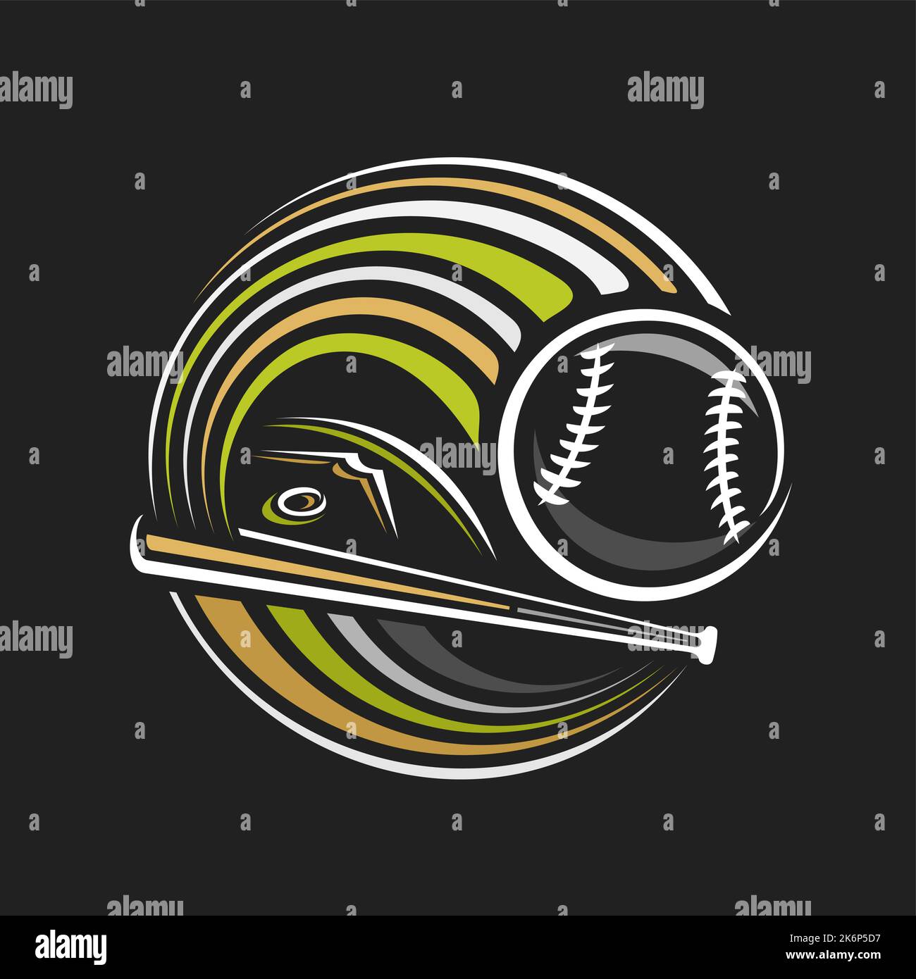 Vektor-Logo für Baseballsport, isoliertes modernes Emblem mit Illustration des fliegenden Baseballballs über dem Spielplatz, dekorative Linie Kunst Sport Abzeichen für Stock Vektor