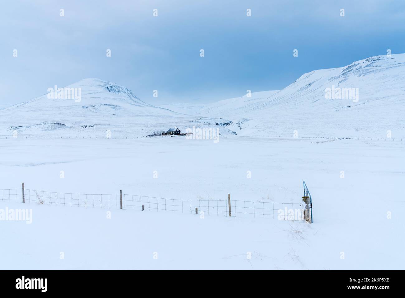 Winterlandschaft in der Nähe von Hvammstanga, Nordwestregion. Island, Europa. Stockfoto