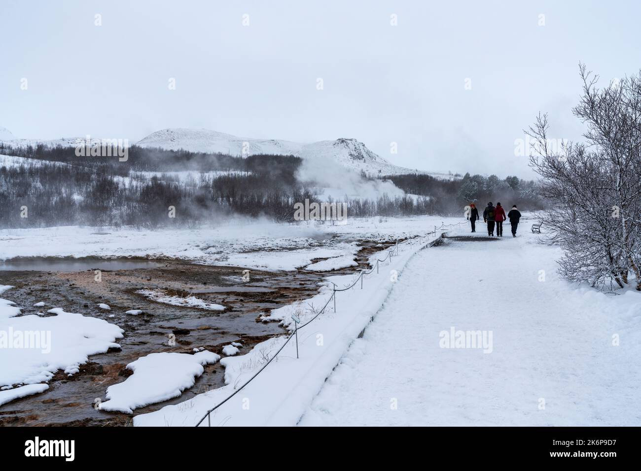 Strokkur Geysir im Winter, Haukadalur Tal, Pingvellir Nationalpark, Thingvellir, Island Stockfoto