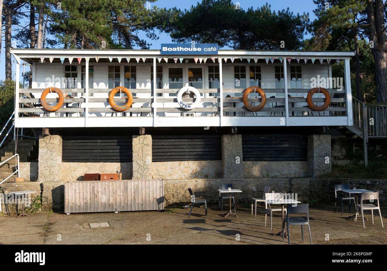 Boathouse Cafe Building, Bawdsey Quay, Suffolk, England, Großbritannien Stockfoto