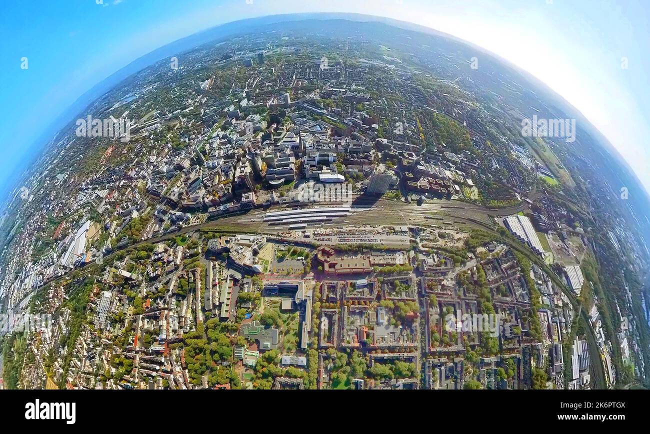 Luftaufnahme, Dortmund Hauptbahnhof, Stadt, Deutsches Fußballmuseum, Nordstadt Wohngebiet, Fischauge, 360-Grad-Aufnahme, Dortmund, Ruhrgebiet, Nort Stockfoto