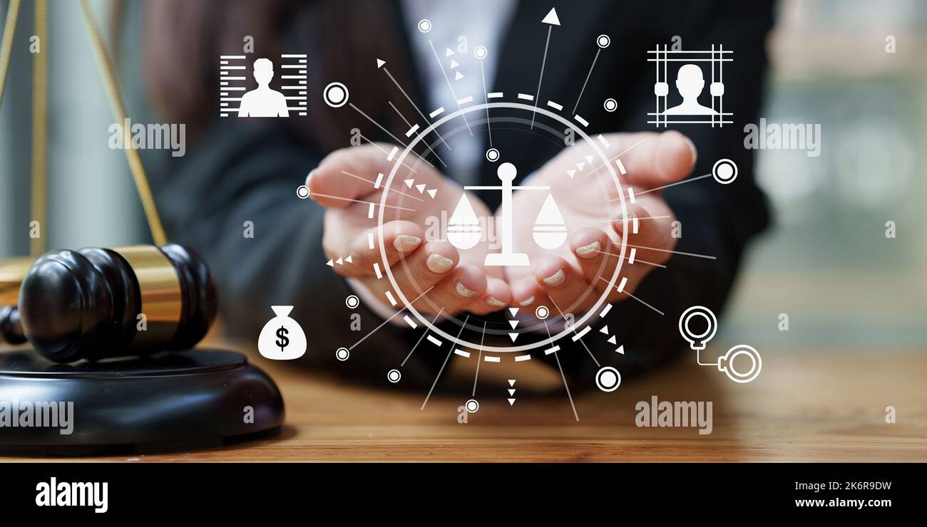 Rechtsanwalt Business Frau arbeitet in Büro-Arbeitsplatz für Berater Anwalt Konzept Stockfoto