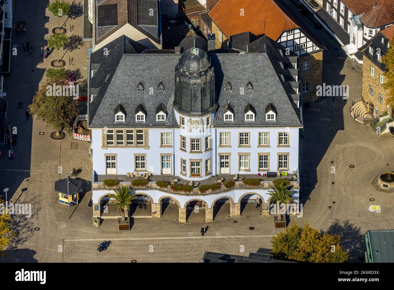 Luftaufnahme, altes Rathaus, Menden, Ruhrgebiet, Nordrhein-Westfalen, Deutschland, Behörde, DE, Europa, Jugendstil, Luftaufnahmen, Rathaus, Sig Stockfoto