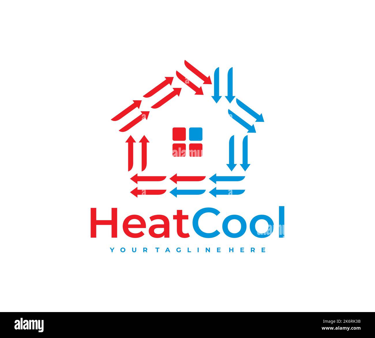 Haus, Haus, Heizung, Kühlung und Klimaanlage, Logo-Design. Bau, Reparatur und Installation von Klimaanlagen und Lüftungssystem Stock Vektor