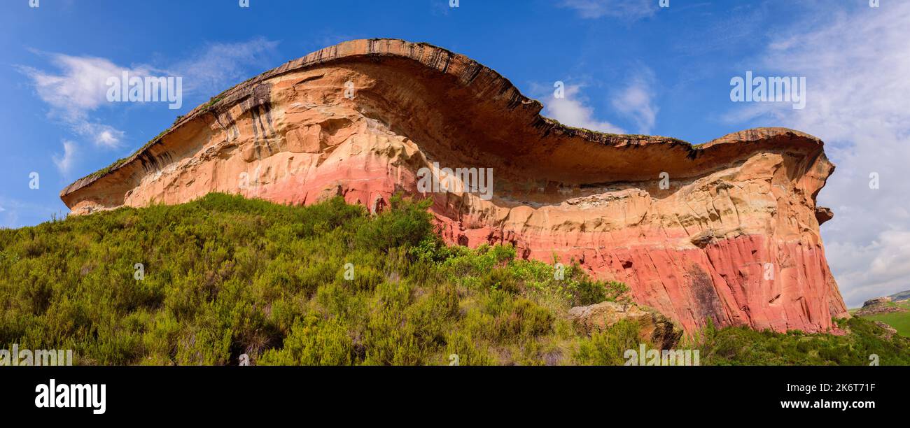 Pilzfelsen, aus rotem und orangefarbenem Sedimentsandstein. Dieses Wahrzeichen befindet sich im Golden Gate Highlands National Park, einem Naturschutzgebiet in der Nähe des To Stockfoto