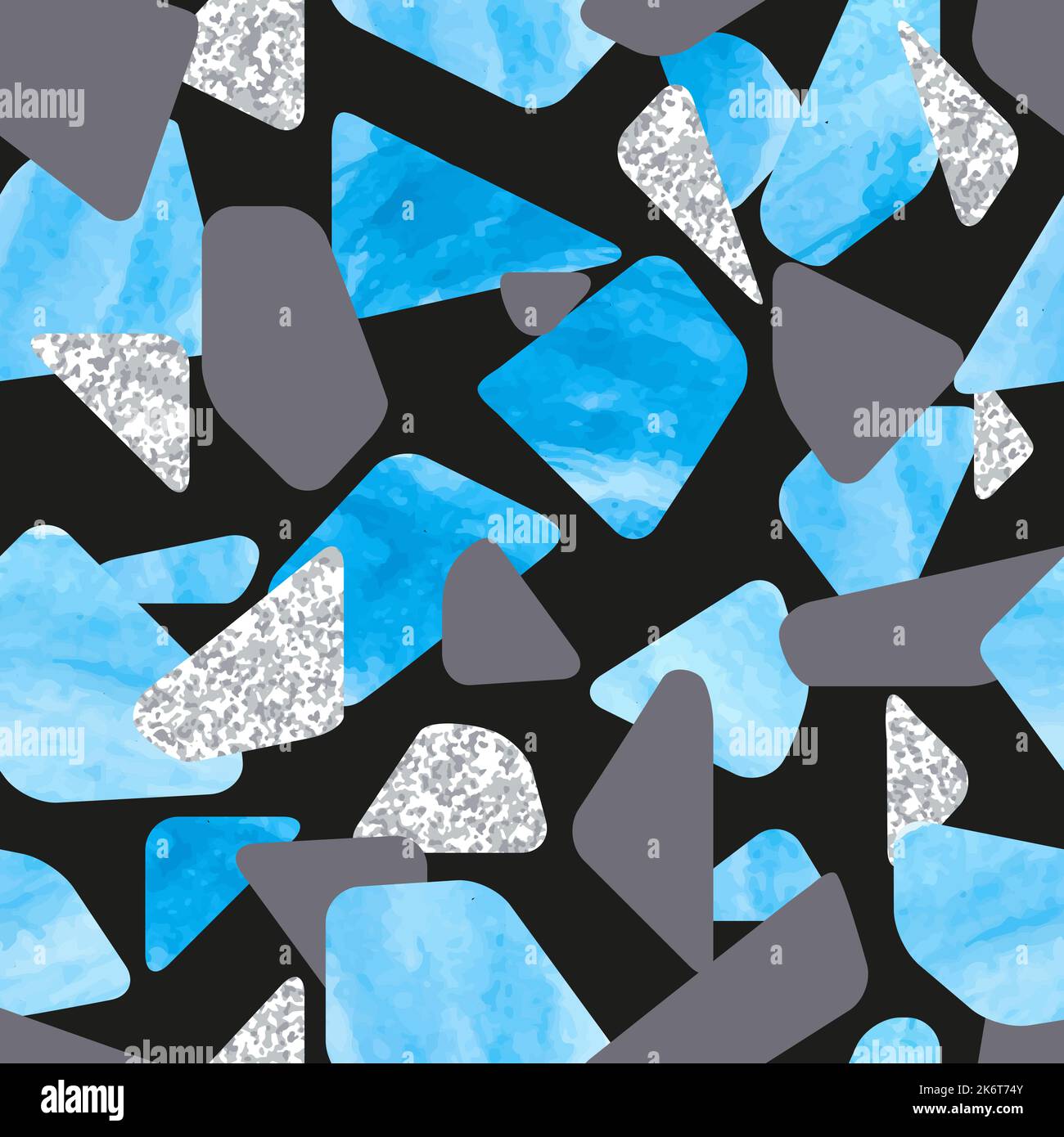 Abstraktes blau-schwarzes Terrazzo-Nahtloses Muster. Vektor Mosaik Hintergrund. Stock Vektor