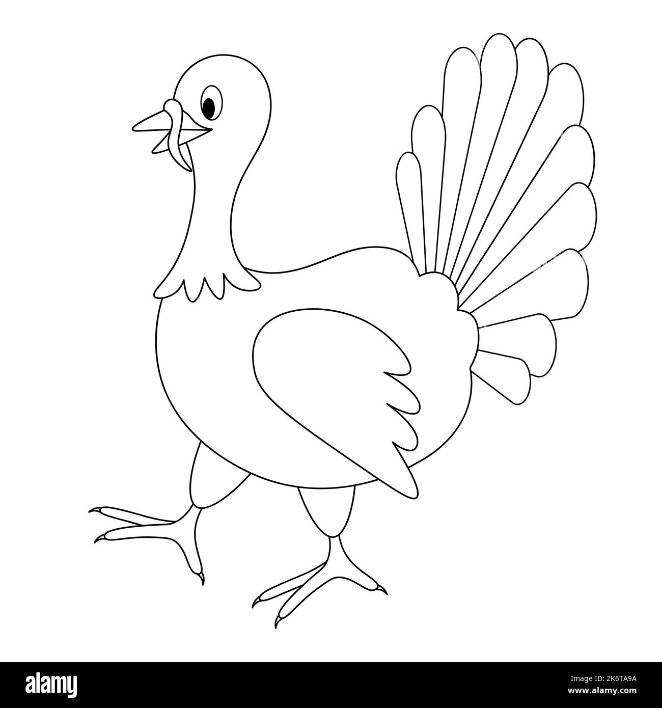 Hausgemachter truthahn. Vogel im Hut. Vektorgrafik. Doodle-Stil. Malbuch . Skizze. Erntedankfest-Symbol. Charakter mit Schwanz. Stock Vektor