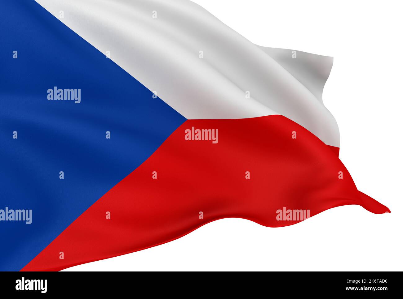 Winkende tschechische Flagge isoliert auf weißem Hintergrund Stockfoto