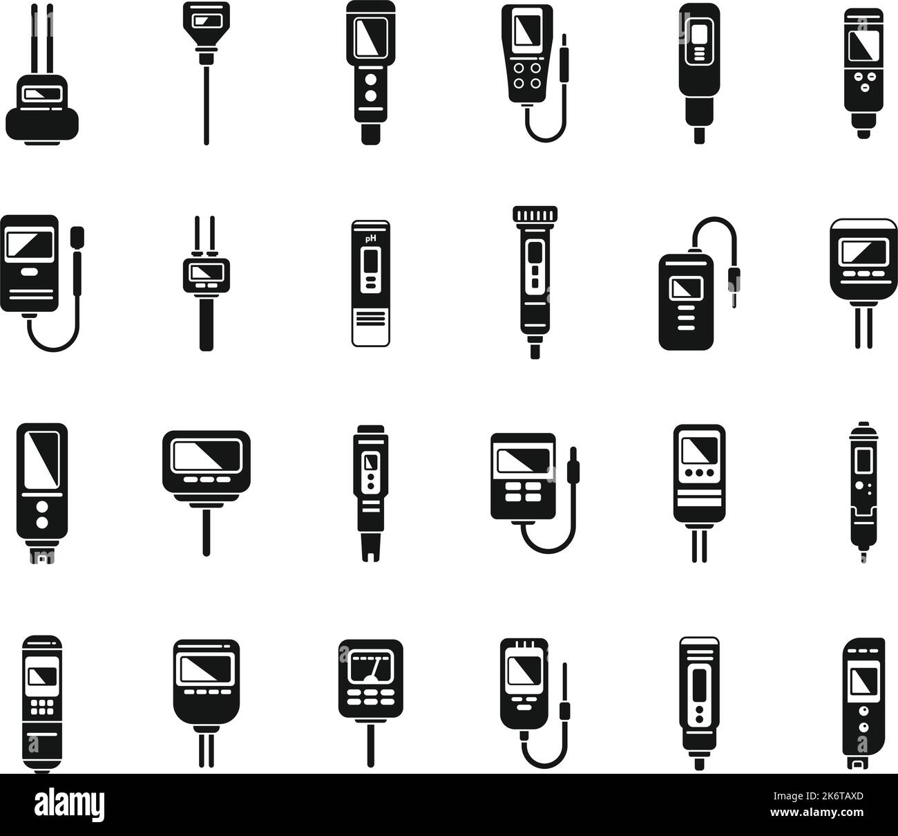 Symbole für pH-Meter stellen einen einfachen Vektor ein. Chemische Säure. Biologiemessgerät Stock Vektor