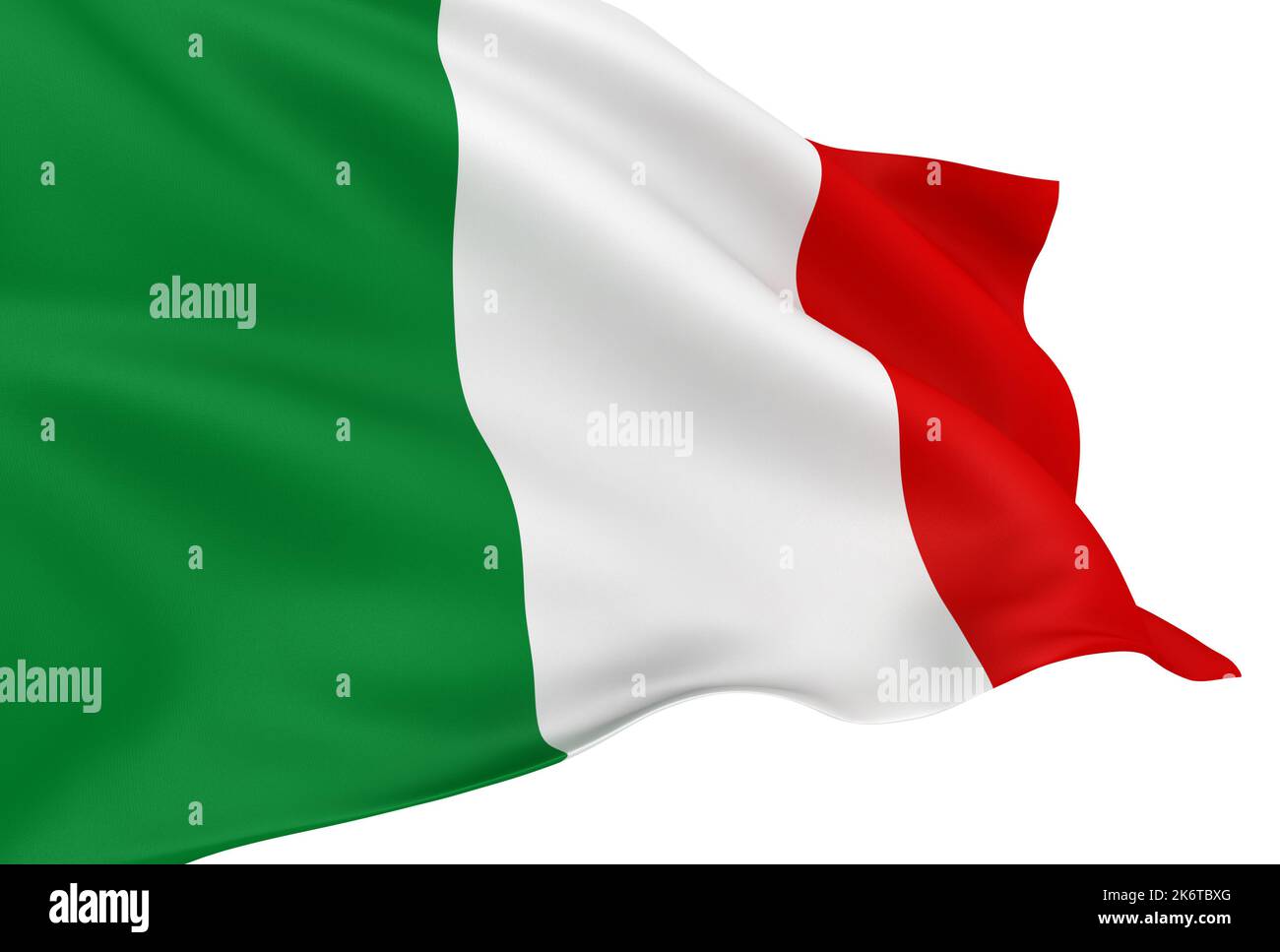 Winkende italienische Flagge isoliert auf weißem Hintergrund Stockfoto