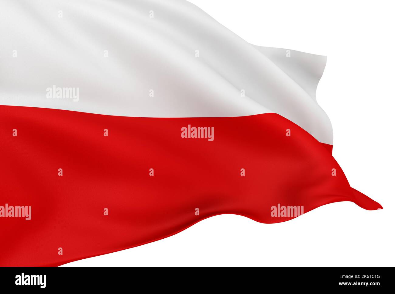 Winkende polnische Flagge isoliert auf weißem Hintergrund Stockfoto