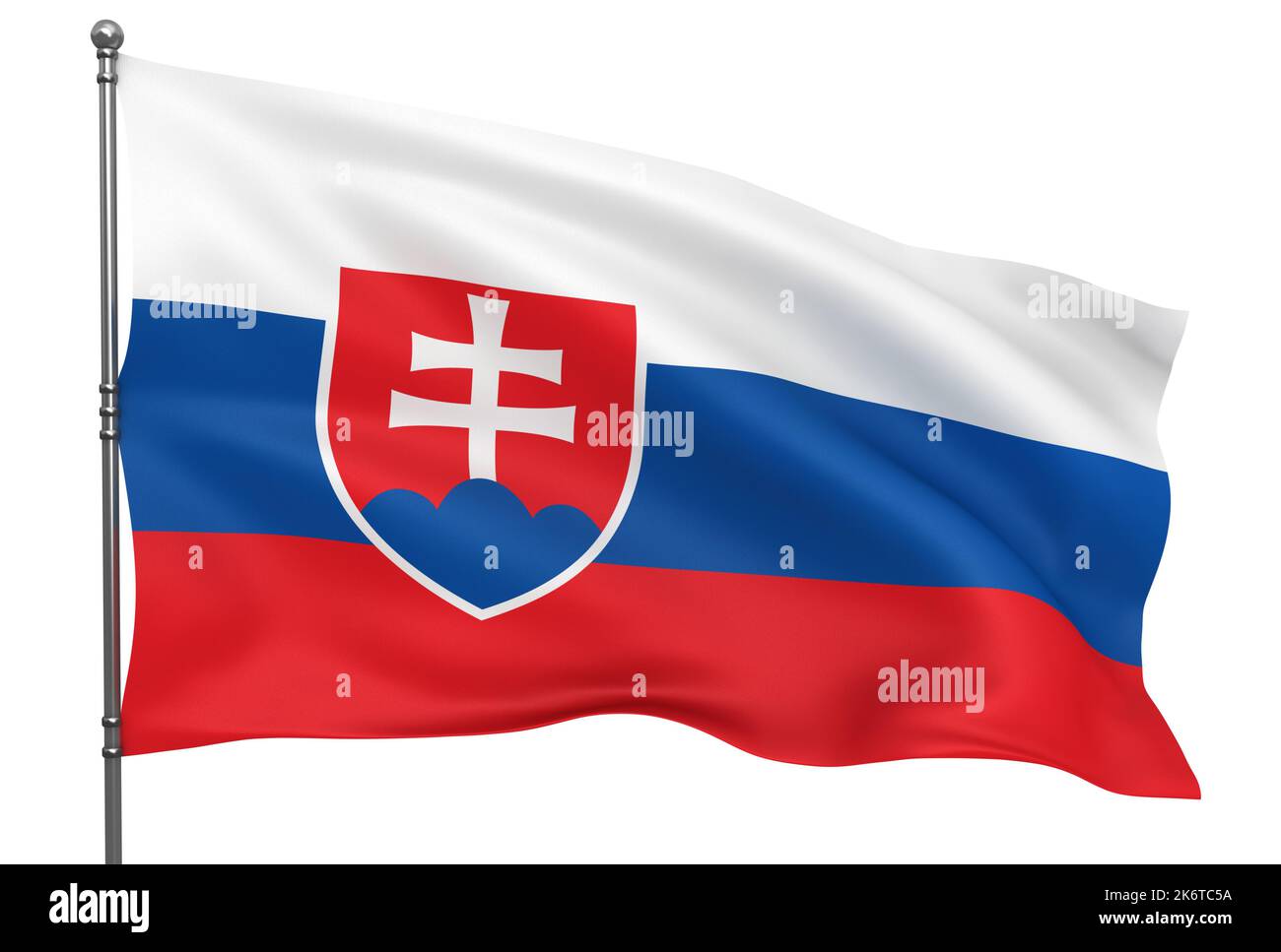 Winkende slowakische Flagge isoliert auf weißem Hintergrund Stockfoto