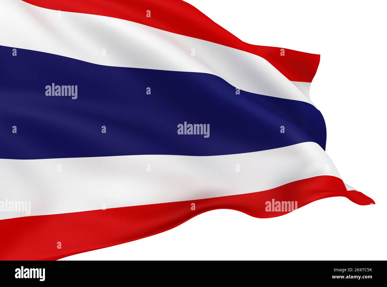 Winkende Thai-Flagge isoliert auf weißem Hintergrund Stockfoto