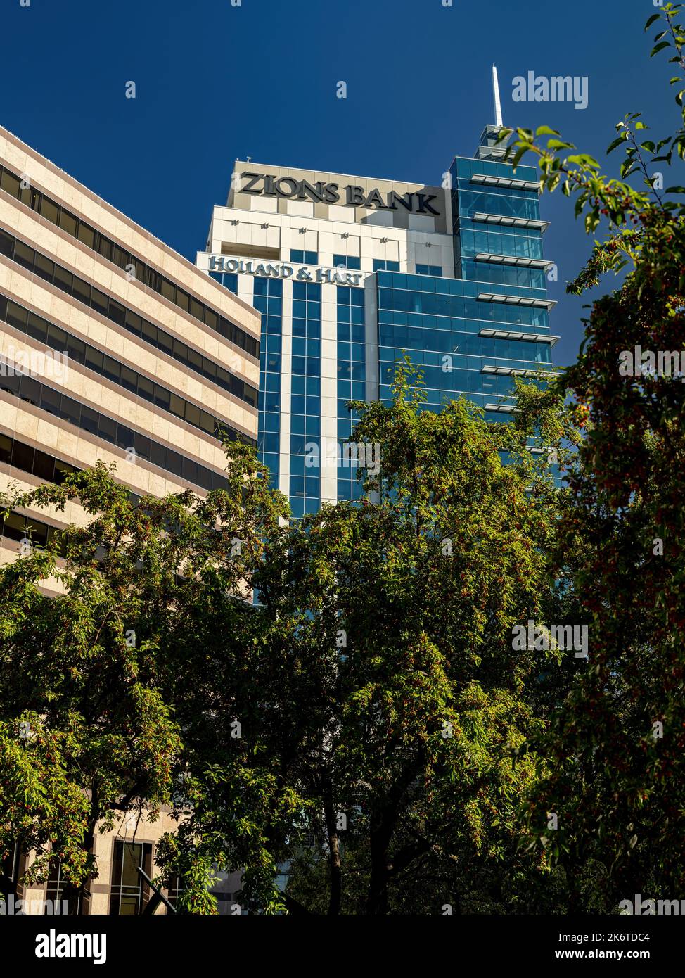 Einzigartige Aussicht auf das Gebäude der Zions Bank in Boise Idaho Stockfoto