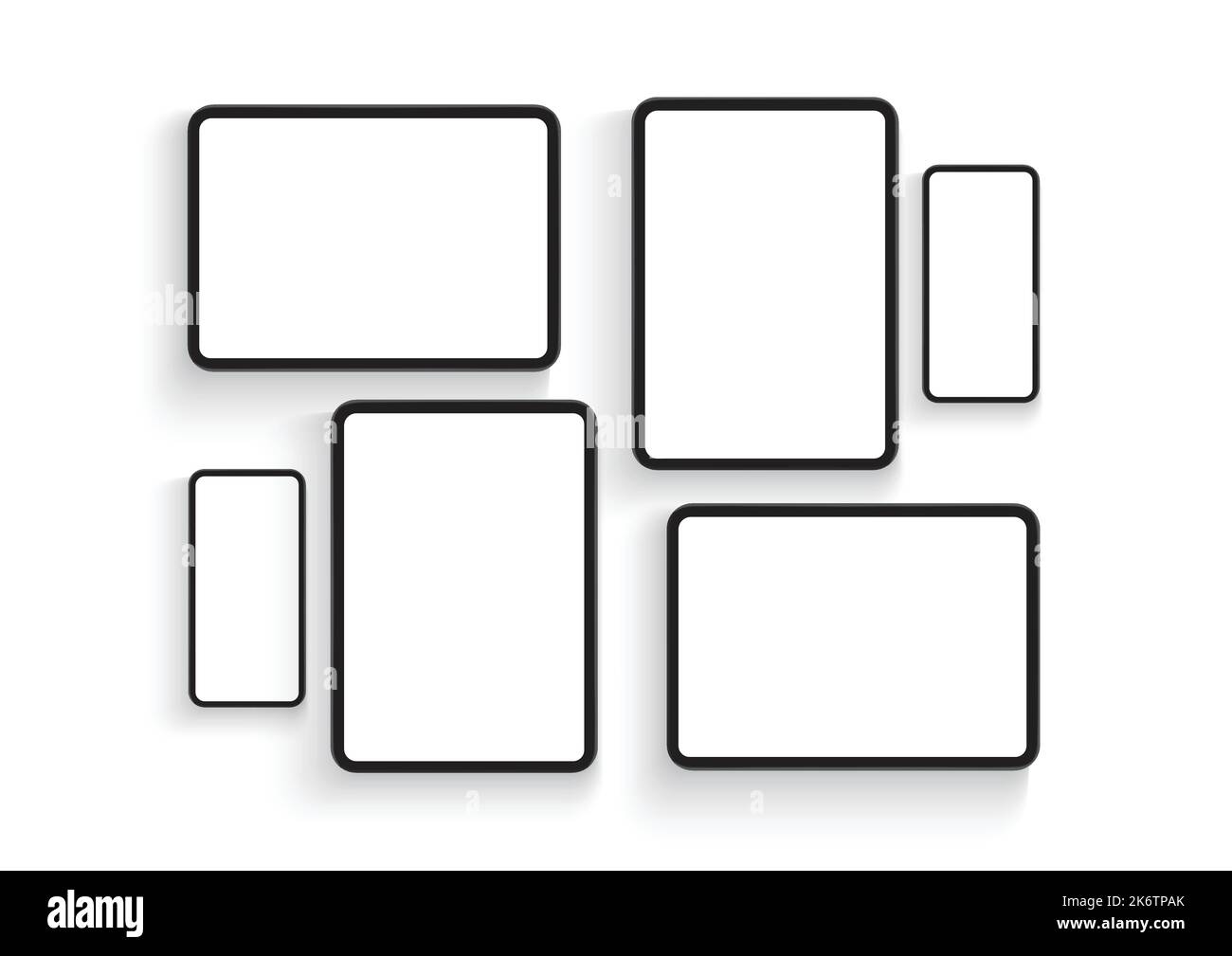 Smartphones und Tablets Bildschirme für Mobile App Design Präsentation, isoliert auf weißem Hintergrund. Vektorgrafik Stock Vektor