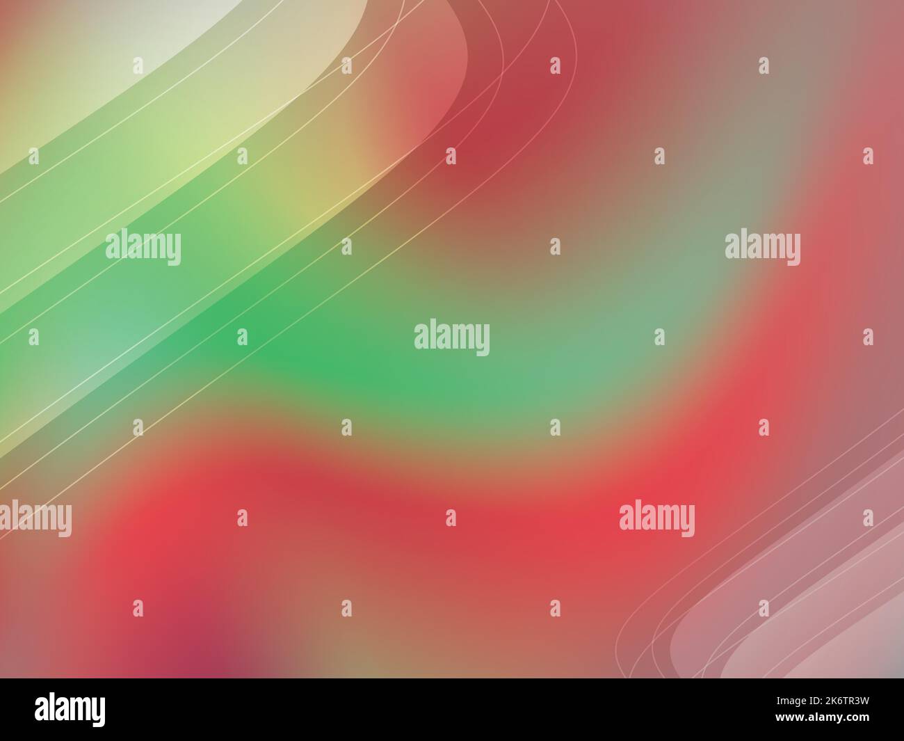 Unscharfer, heller, grüner und roter abstrakter Hintergrund mit geometrischen Formen in Kurven und parallelen Linien. Stock Vektor