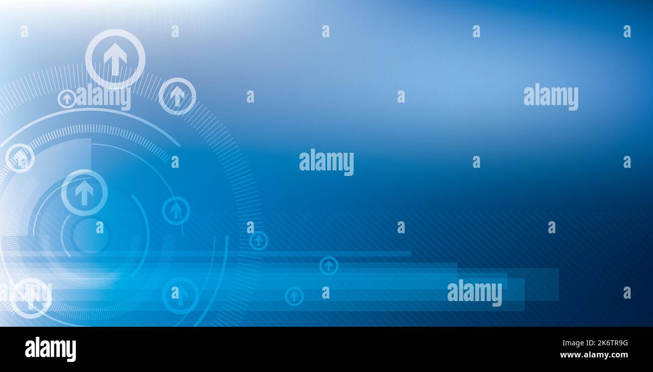 Abstrakter Hintergrund mit geometrischen Technologieformen, Pfeilsymbol, parallelen Linien im Kreis, Hintergrund für das Internet-Banner. Blaues wissenschaftliches OR Stock Vektor