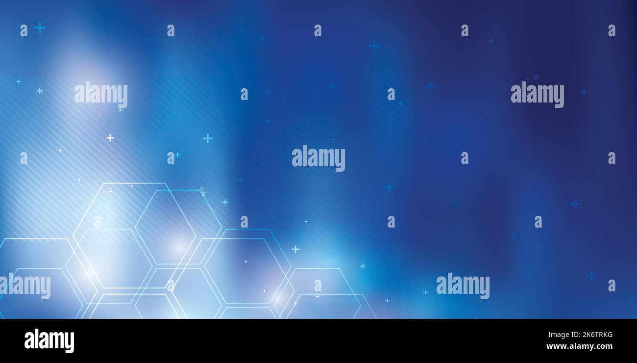 Blauer Vektorhintergrund mit Hexagon-Formen und parallelen Linien. Technologie, Wissenschaft, Kommunikation und Geschäftshintergrund. Stock Vektor