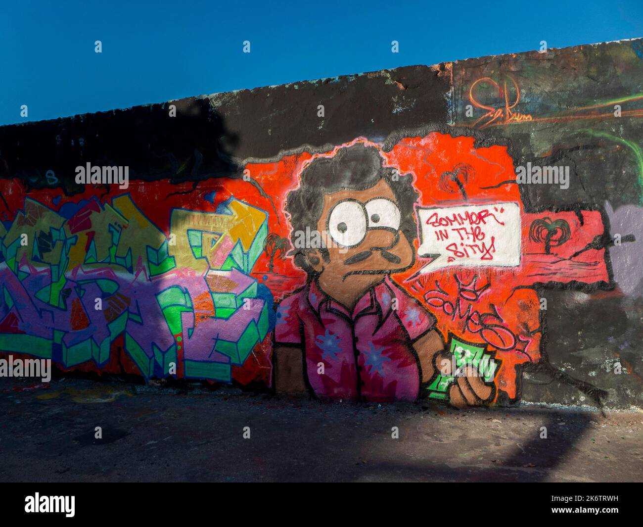 Deutschland, Berlin, 30. 07. 2021, Mauerpark, Graffiti Wall, Arbeit eines wahren Graffiti-Künstlers Stockfoto