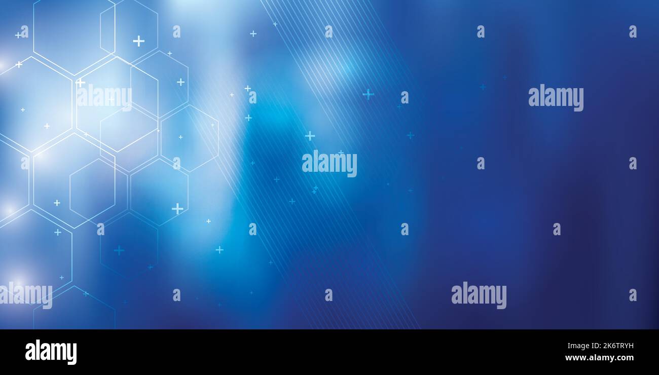 Blauer Vektorhintergrund mit Hexagon-Formen und parallelen Linien. Technologie, Wissenschaft, Kommunikation und Geschäftshintergrund. Stock Vektor