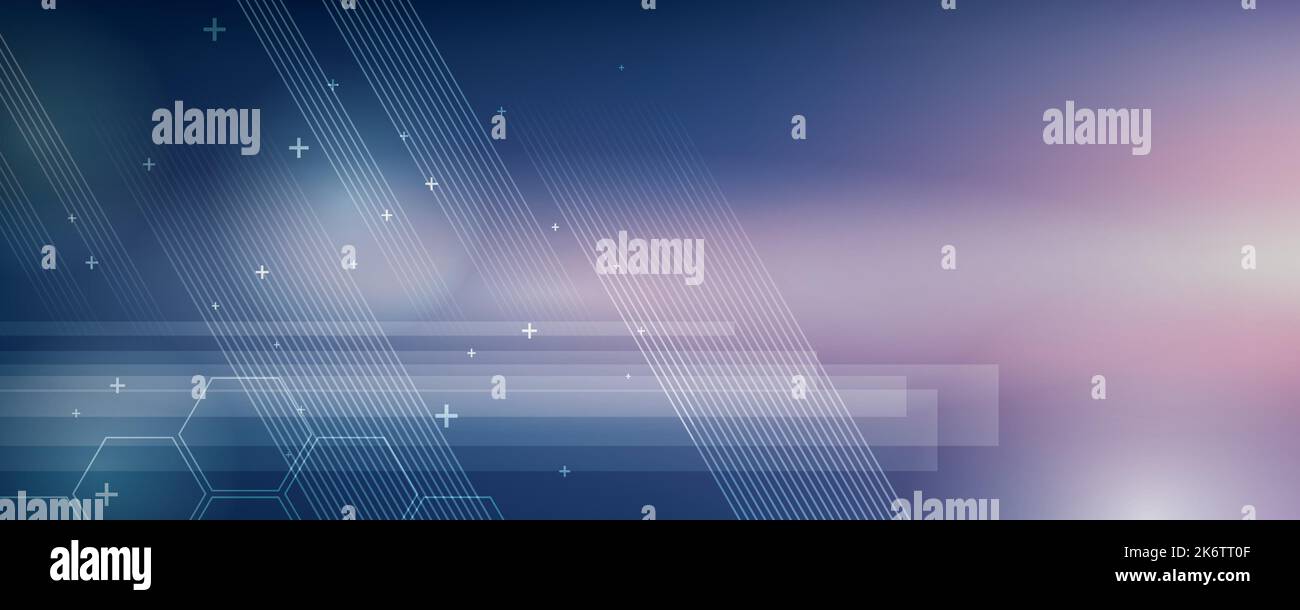 Blauer Hintergrund in Vektorgrafik mit Glanz und Bewegung, heller geometrischer Form, Sechsecken und parallelen Linien. Stock Vektor